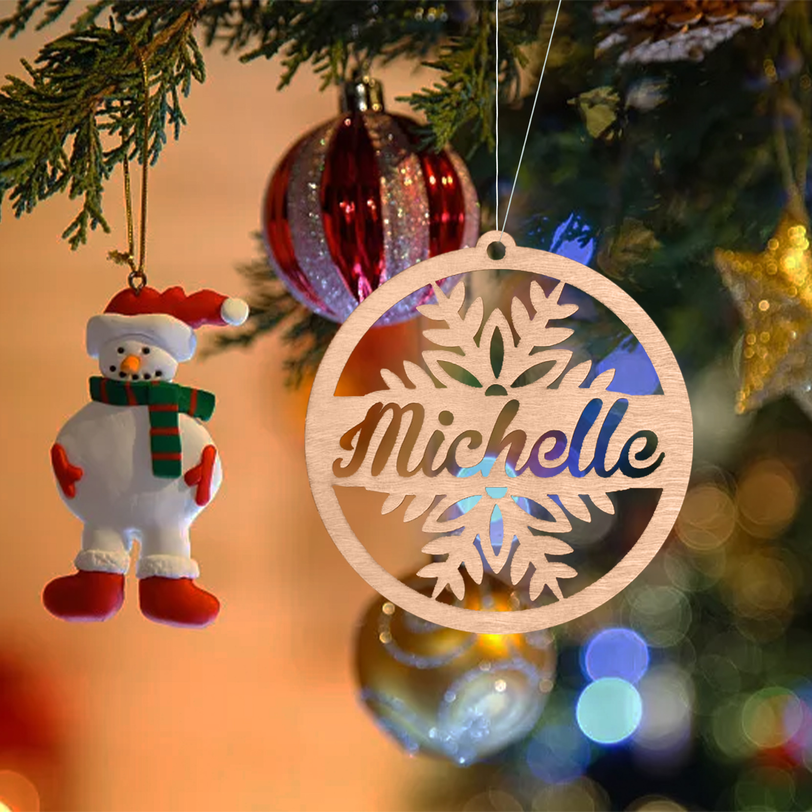 Customised Name Christmas Ornaments Snowflake Circle Ornament Personalised Gifts for Family Friends-Jessemade AU