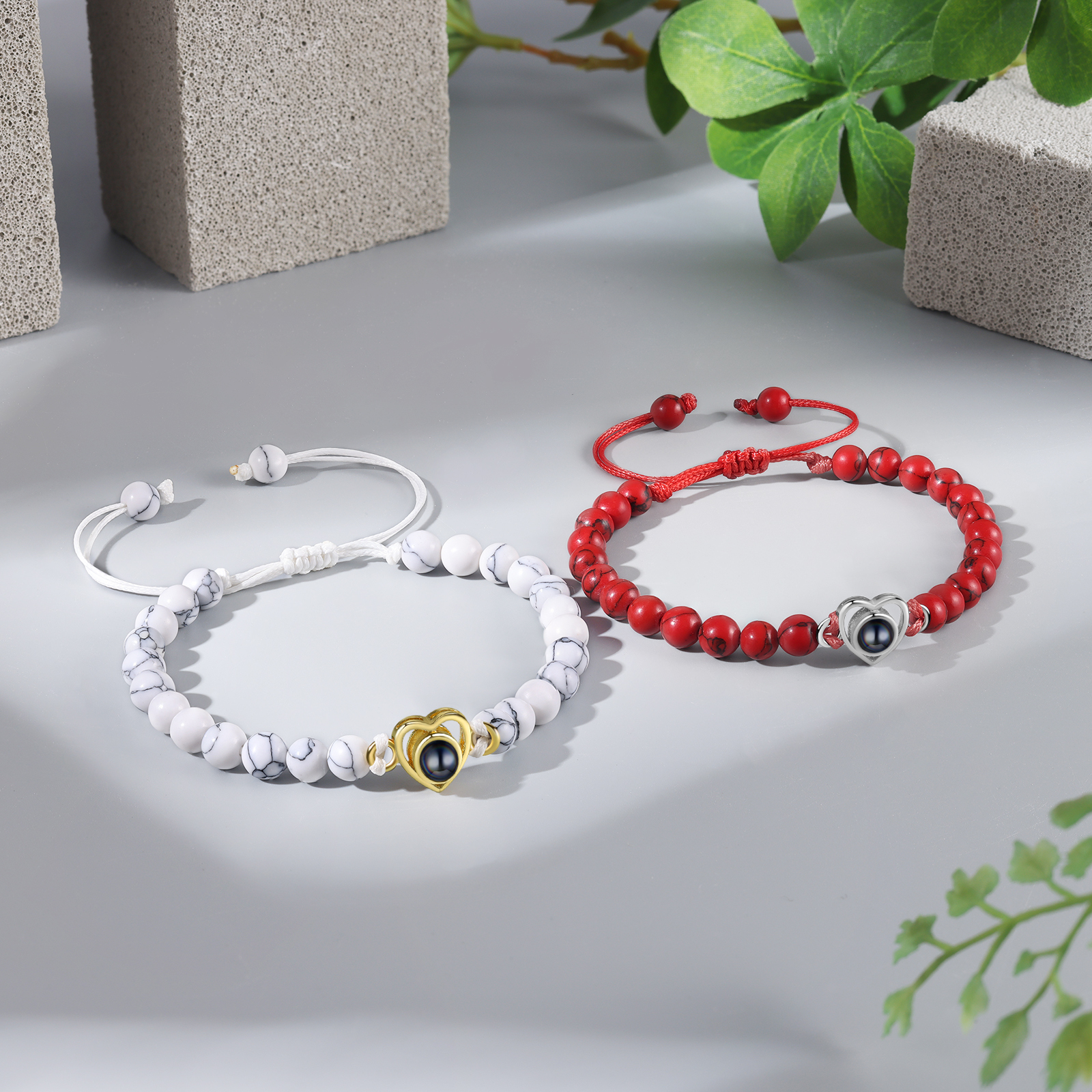 Personalised Projection Beaded Bracelet Customised Photo Bracelet White Adjustable Bracelet Personalised Gift for Couples-Jessemade AU