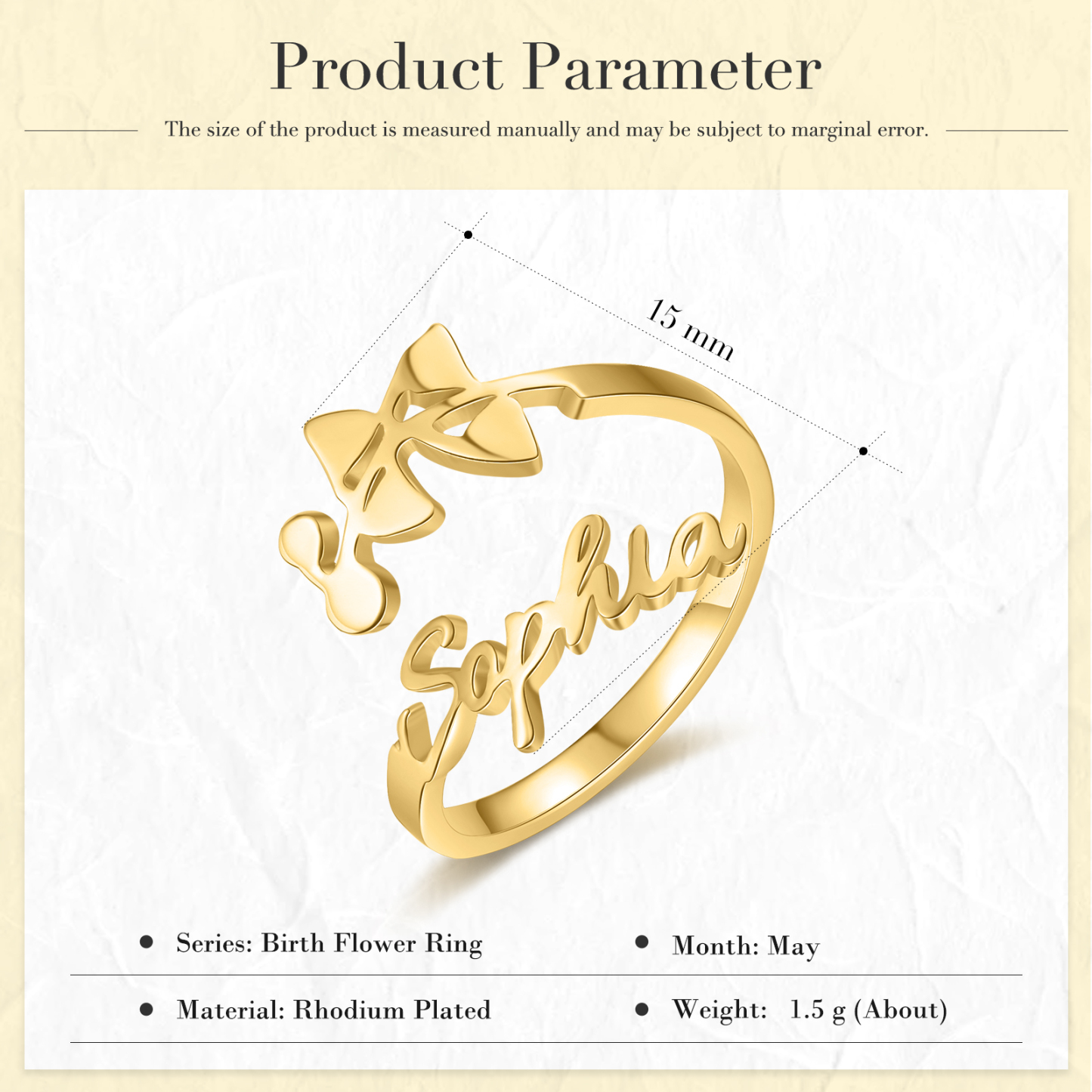 Personalised May Birth Flower Ring With Name Gifts For Her-Jessemade AU