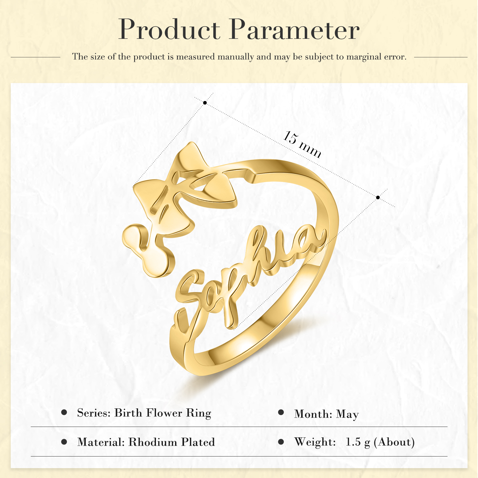 Personalised May Birth Flower Ring With Name Gifts For Her-Jessemade AU