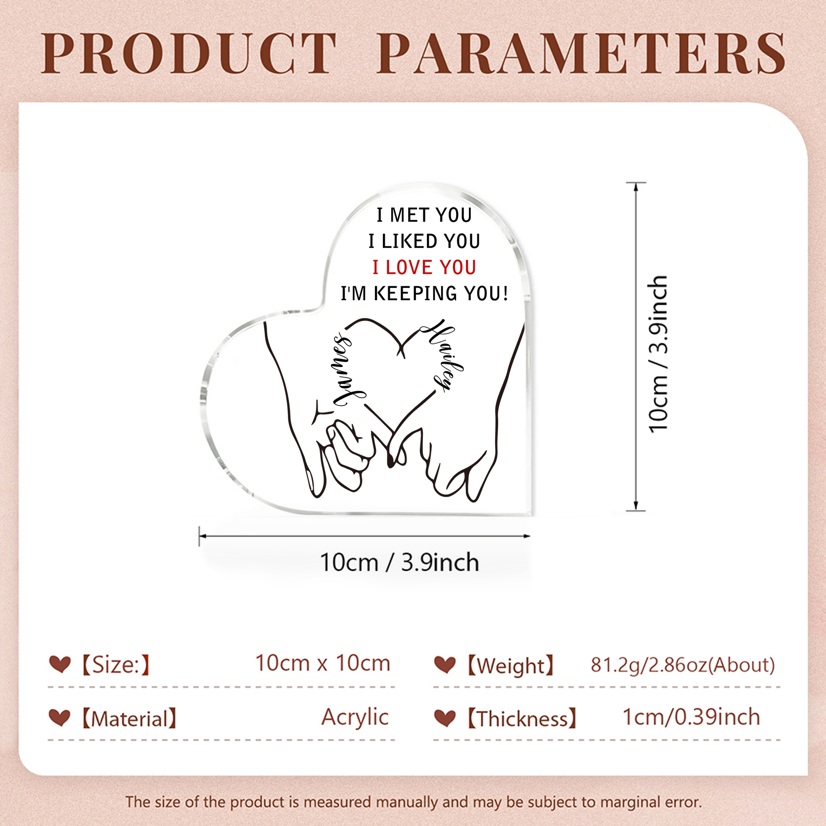 Personalised Couple Acrylic Heart Keepsake Custom 2 Names Ornament Valentine's Day Gift for Wife/Husband-Jessemade AU