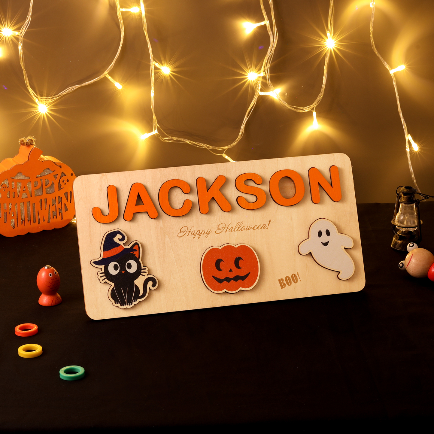 Halloween Kid's Wooden Name Alphabet Puzzle Custom Name Toy for Toddlers Early Learning-Jessemade AU