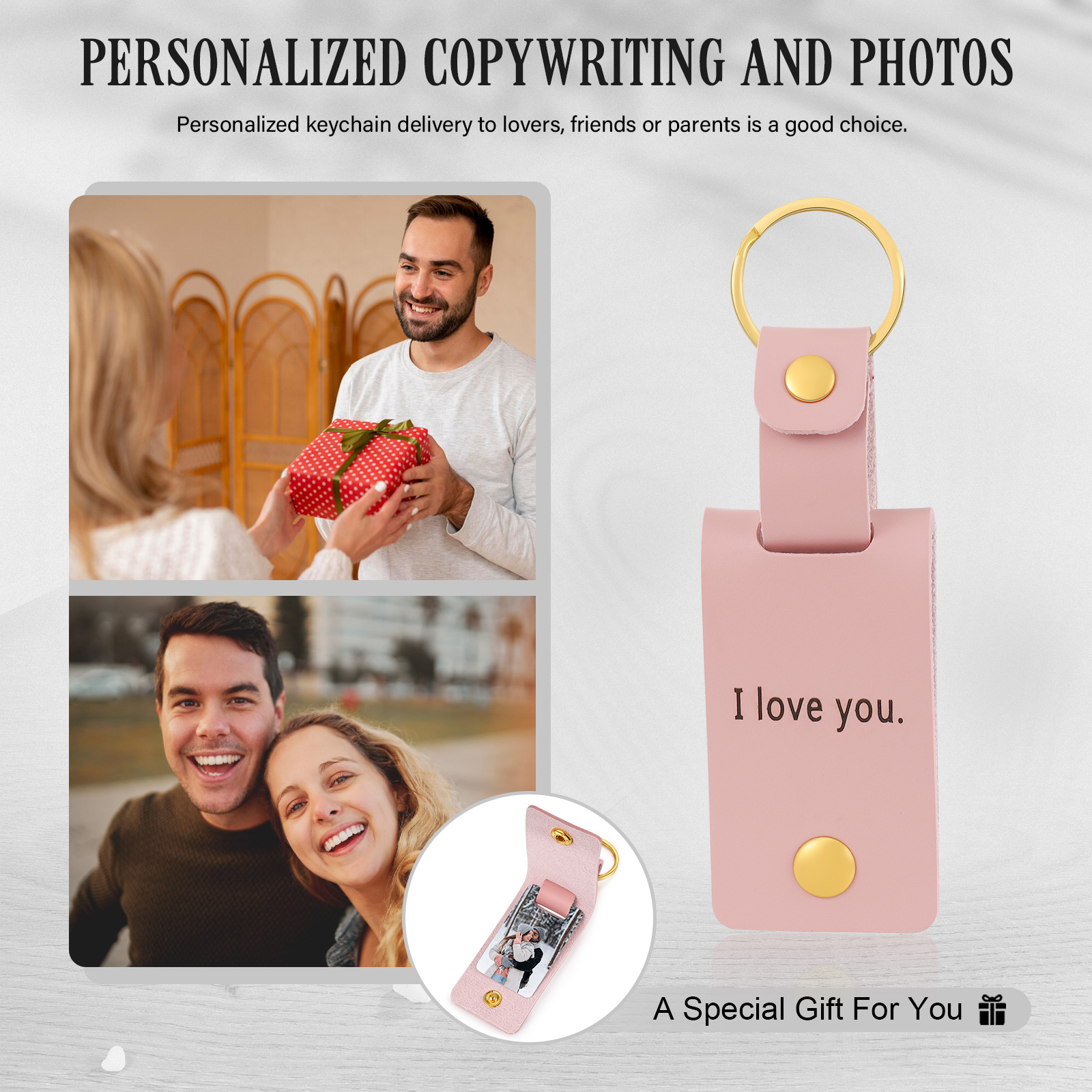Personalised Photo Keychain Customised with Text Leather Keyring Couple Keychain Gift for Him/her-Jessemade AU
