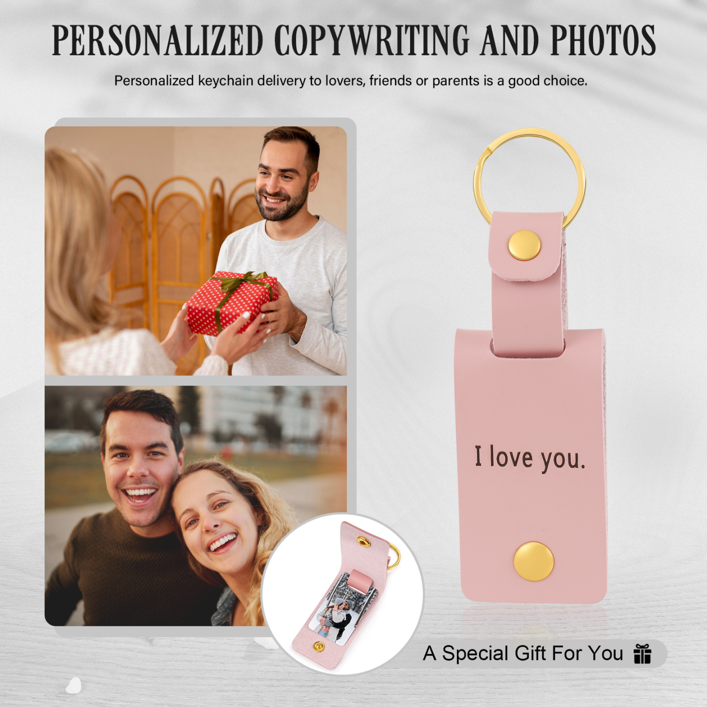 Personalised Photo Keychain Customised with Text Leather Keyring Couple Keychain Gift for Him/her-Jessemade AU