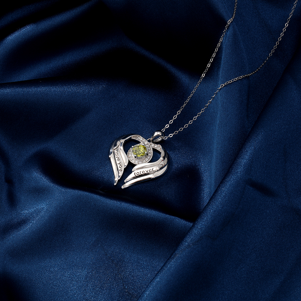 Personalised Heart Wings Necklace with 1 Birthstone Engraved Names Gift For Her-Jessemade AU