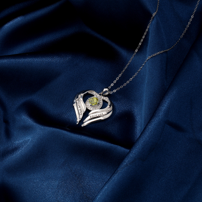 Personalised Heart Wings Necklace with 1 Birthstone Engraved Names Gift For Her-Jessemade AU