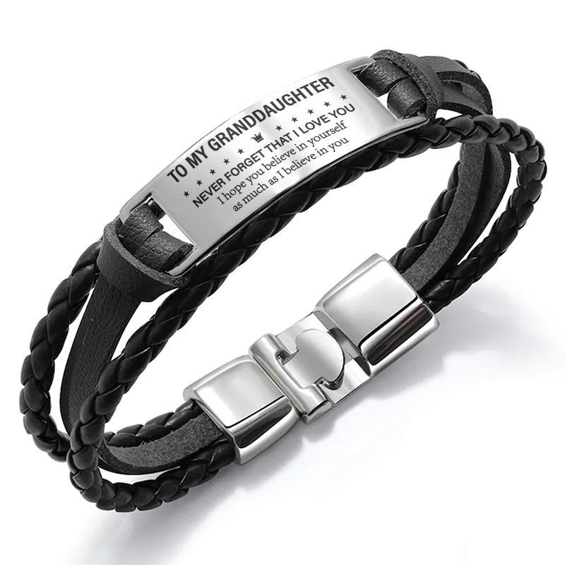 To My Grandson/Granddaughter Never Forget That I Love You Inspirational Bracelet Initial ID Bar Bangle Gifts For Men-Jessemade AU