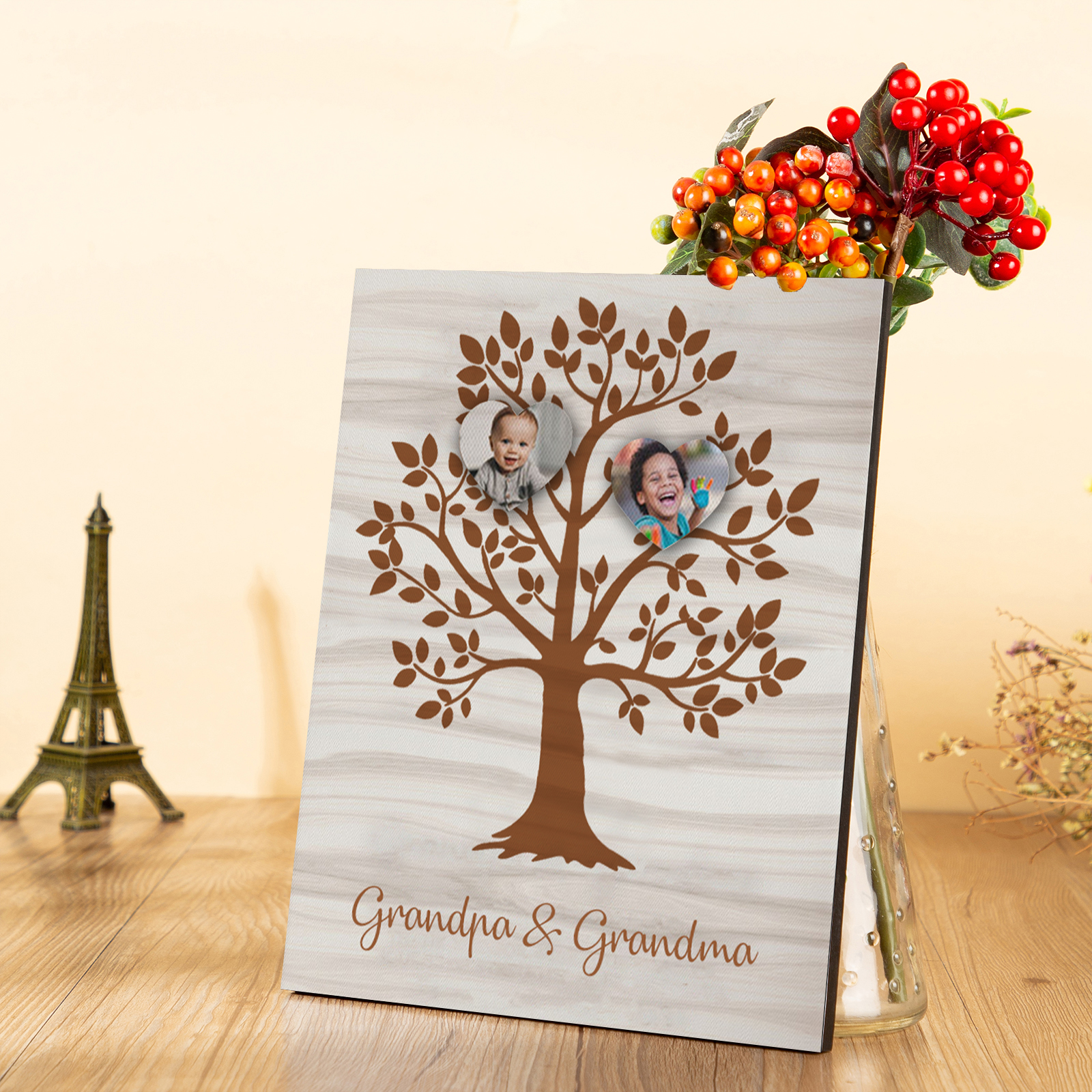 Personalised Photo Family Tree Wood Signs Engrave 2 Photos Frame-Jessemade AU