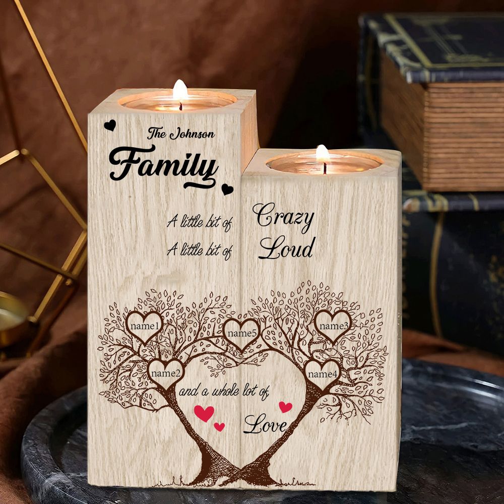 Family Name Wooden Heart Candle Holder Custom 5 Names Family Tree Candlesticks-Jessemade AU
