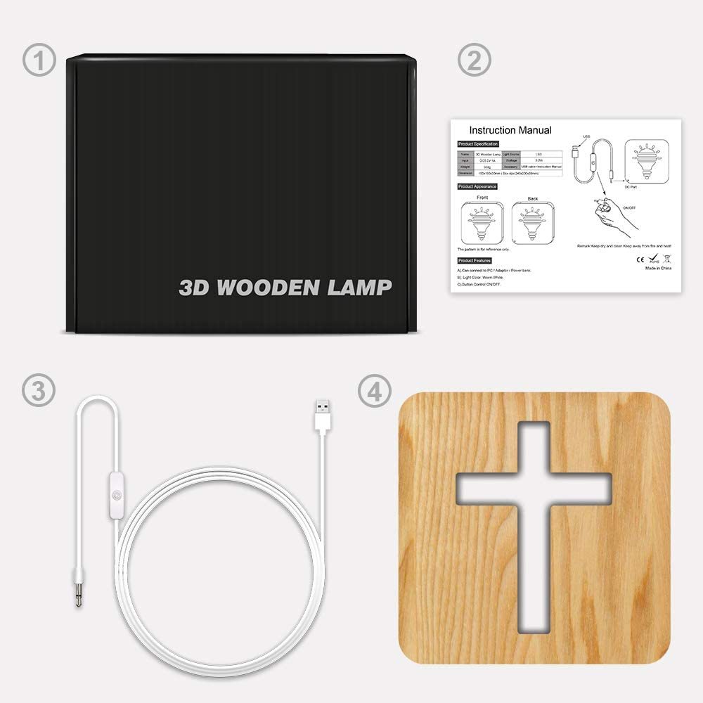 Cross Wooden Night Light-Jessemade AU