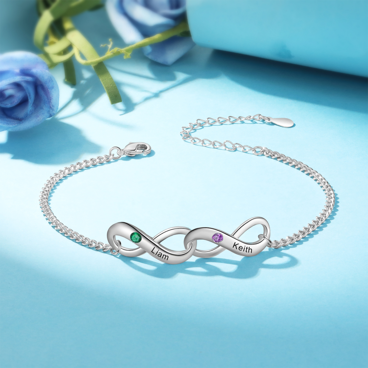 Personalised Infinity Bracelet Custom 2 Birthstones & 2 Names Bracelet Birthday Gift for Her-Jessemade AU