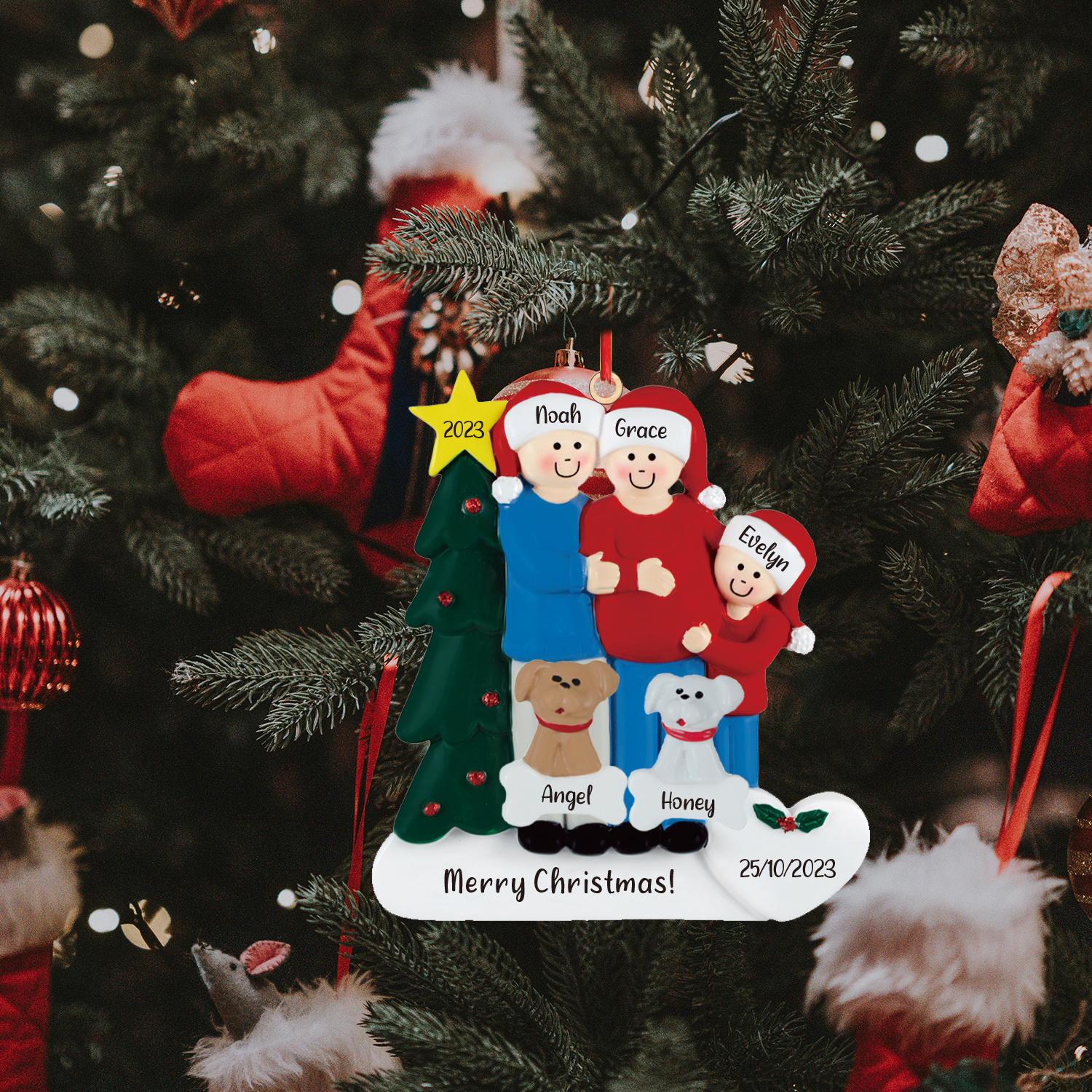 5 Names - Personalised Wooden Christmas Ornaments with Pet Names Customised Text & Date Xmas Decor Gifts for Family Friends-Jessemade AU