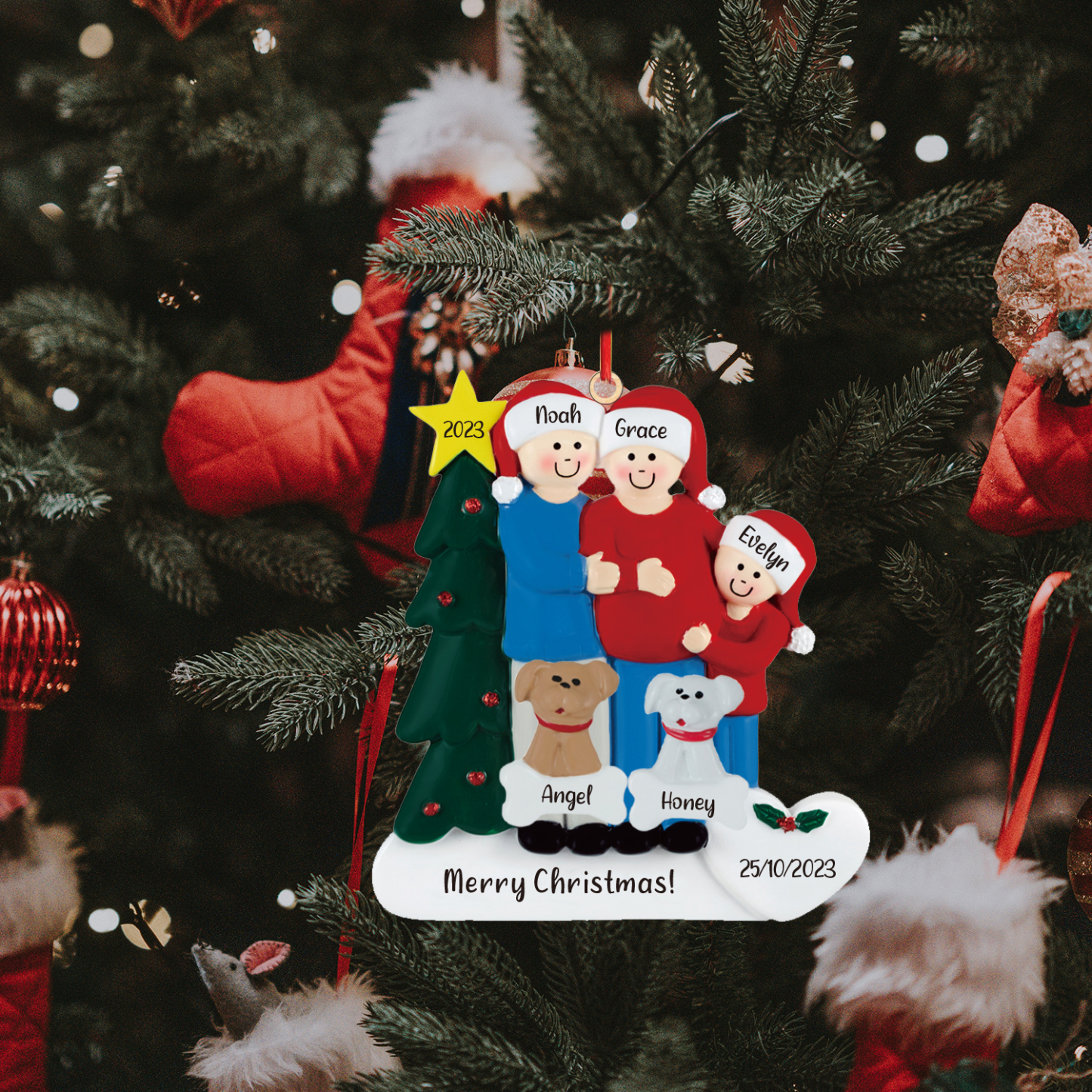 5 Names - Personalised Wooden Christmas Ornaments with Pet Names Customised Text & Date Xmas Decor Gifts for Family Friends-Jessemade AU