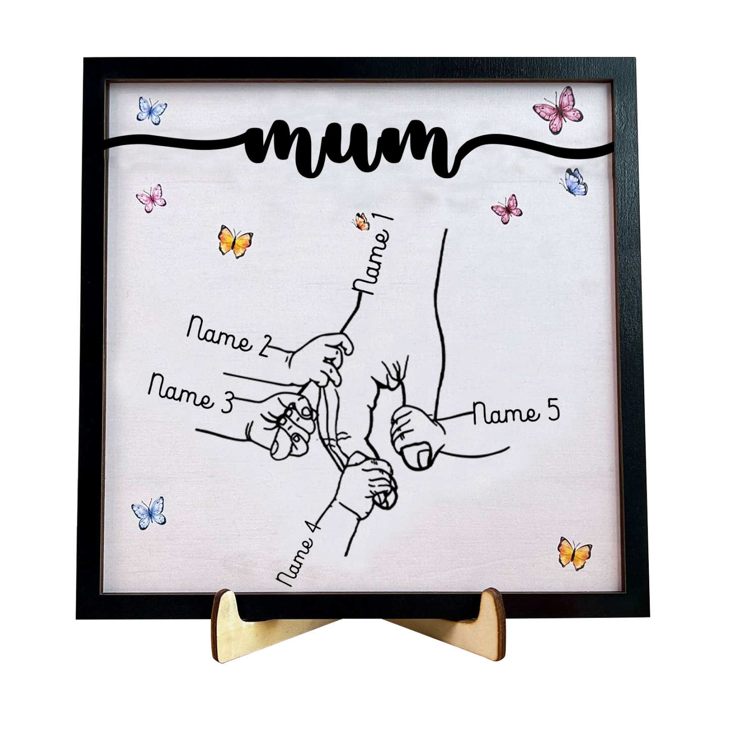 5 Names - Personalised Wooden Plaque Holding Mum's Hand Desktop Decorations Wooden Sign With Stand-Jessemade AU