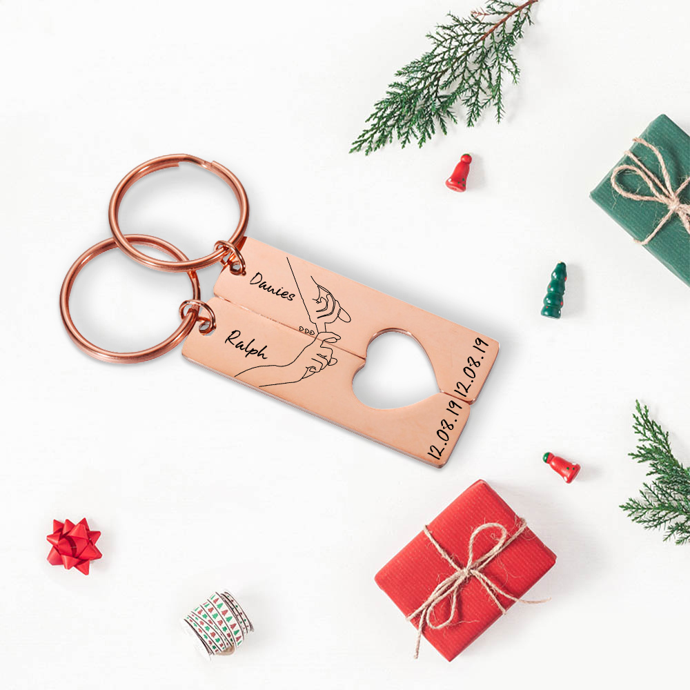 Personalised Couple Keychain Set Customised Names & Date Matching Couple Keyring Valentine's Day Gifts For Couples-Jessemade AU