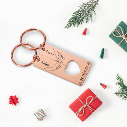 Personalised Couple Keychain Set Customised Names & Date Matching Couple Keyring Valentine's Day Gifts For Couples-Jessemade AU
