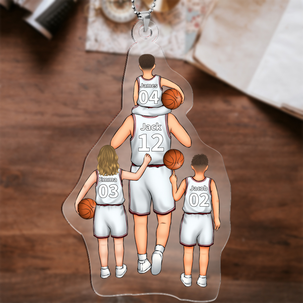 Personalised Basketball Family Hanging Ornament Custom 2–5 Names & Jersey Number Keychain Acrylic Pendant Father's Day Gift