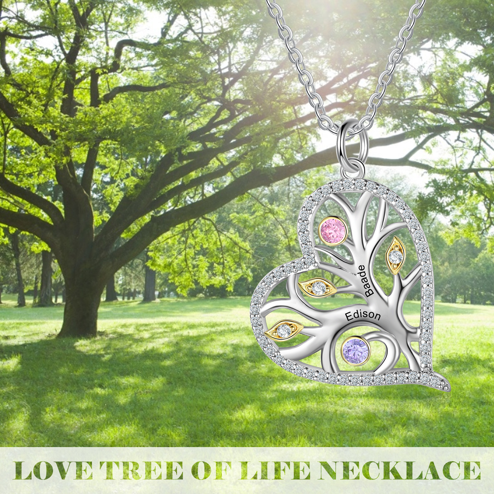 Personalised Family Tree Necklace With 2 Birthstones Custom Names Best Gift For Mother-Jessemade AU