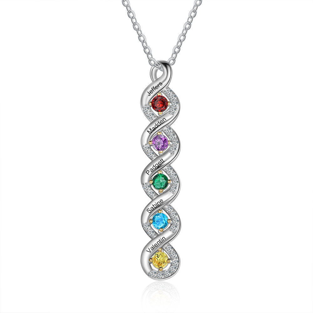 Personalised DNA Necklace With 5 Birthstones Engraved Names Gift For Women-Jessemade AU