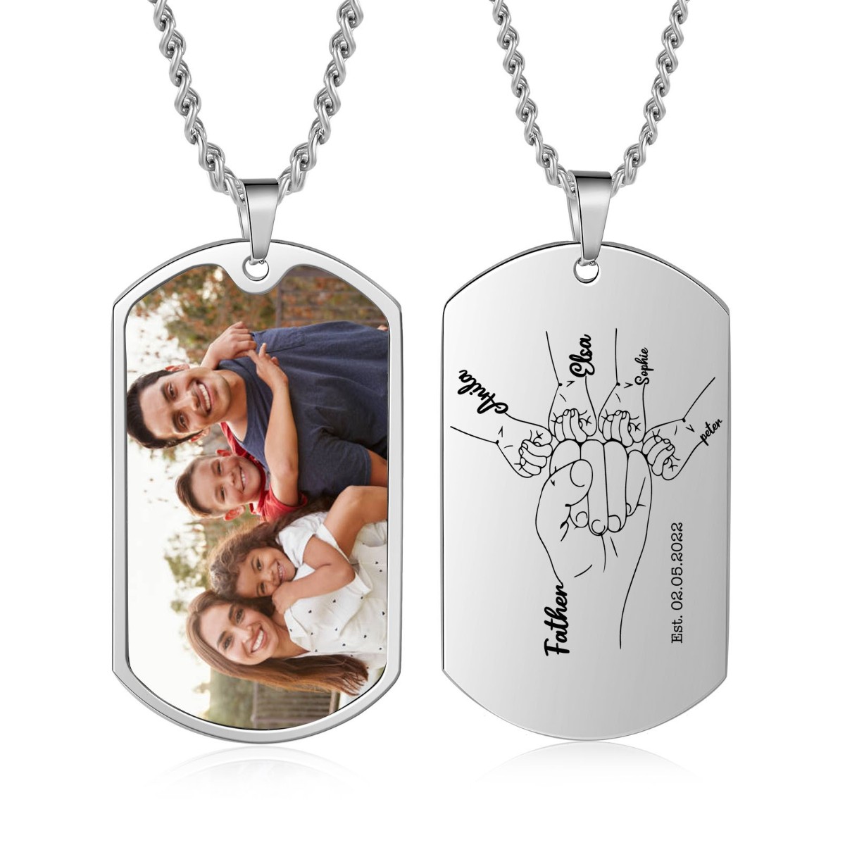 Custom Fist Bump Family Necklace with 4 Kids' Names Personalised Photo Dog Tag Necklace Father's Day Gifts-Jessemade AU