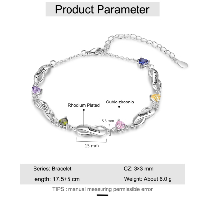 Personalised Infinity Bracelet With 5 Birthstones Engraved Names Bracelet Gift For Women-Jessemade AU