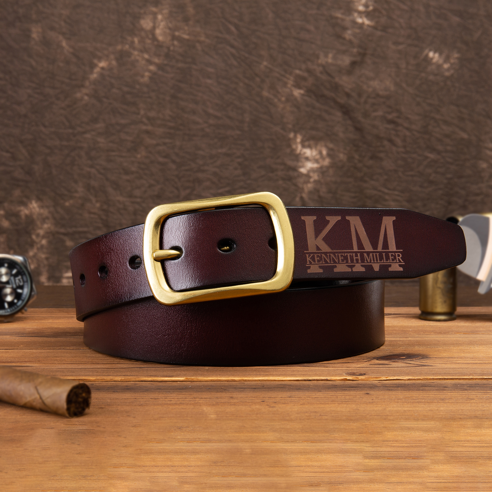 Personalised Genuine Leather Belt Engraved Names Men's Belt for Him-Jessemade AU