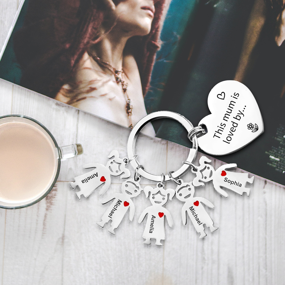 To Mum - 5 Names Personalised Keychain with Kid Charm Engraved Names Keychain Mother's Day Gift for Mum | JesseMade