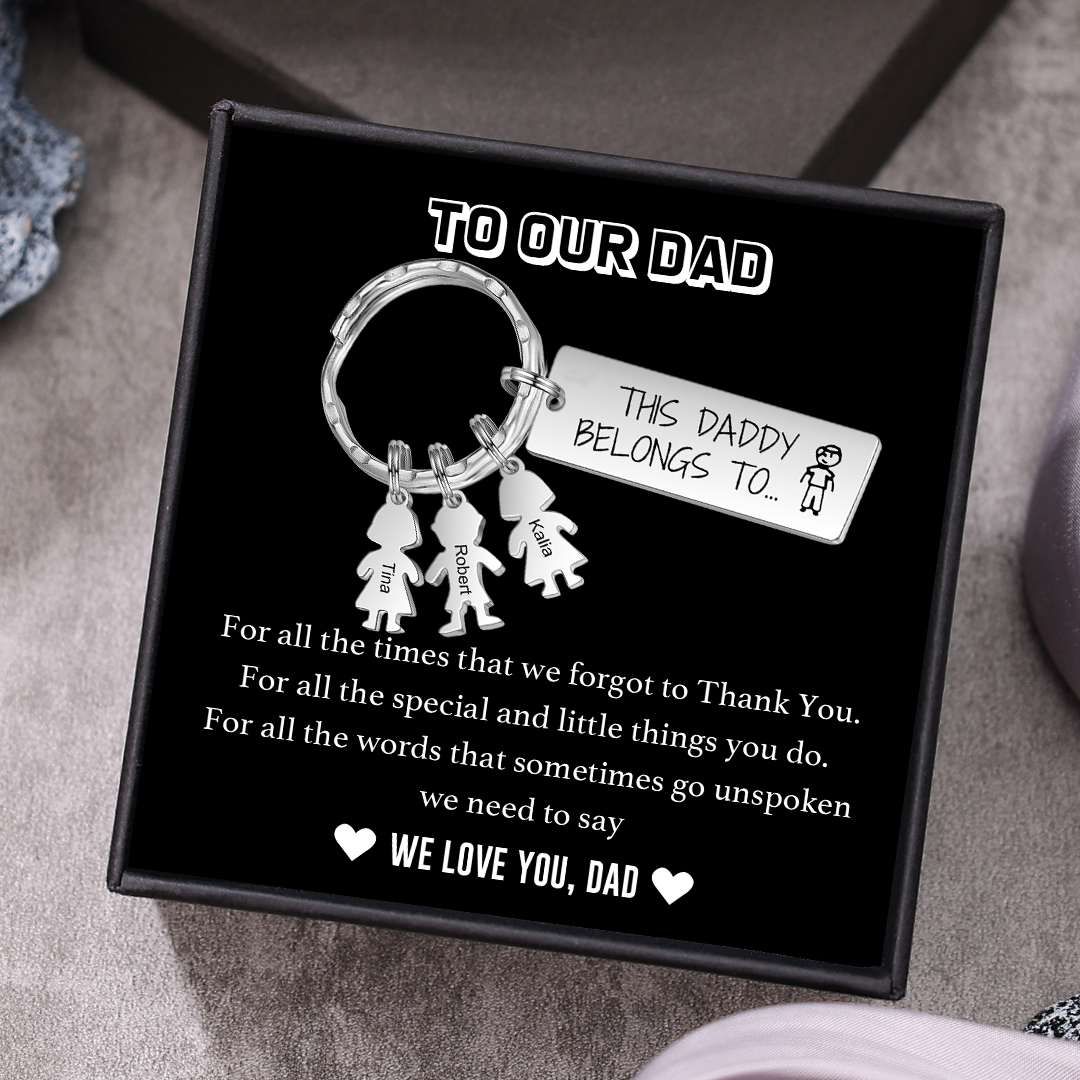 Personalised Keychain with 3 Kid Charms Father's Day Gift "This Daddy Belongs To" Custom Family Keyring-Jessemade AU