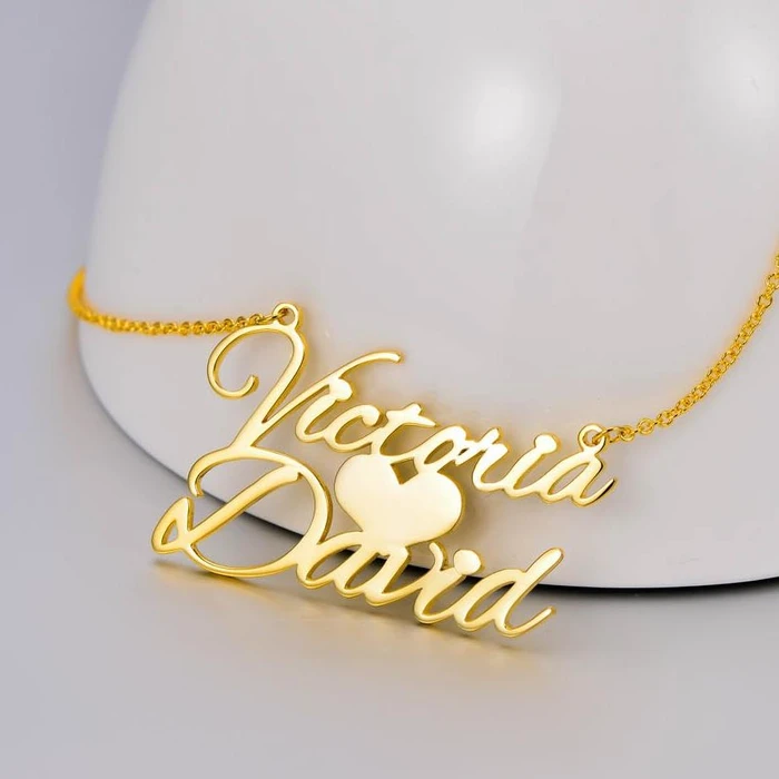 Personalised Heart Necklace Custom 2 Names Necklace Gift For Her-Jessemade AU