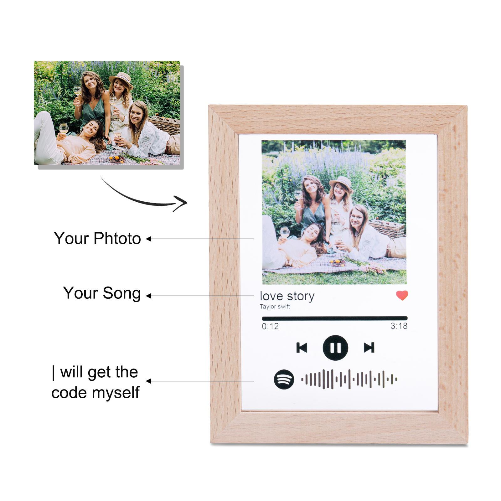 Personalised Wooden Spotify Code Photo Frame Night Light-Can Play Music-Interesting-Jessemade AU