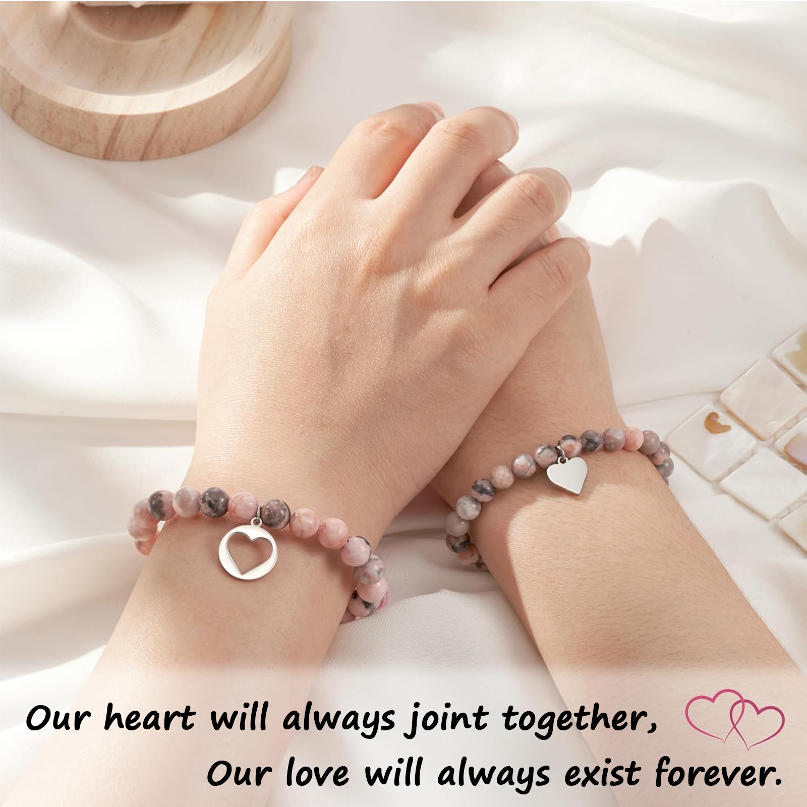 2 Pcs Bracelet Set Heart Pendant Adjustable Bracelets with Message Card Gifts for Her - Mother and Daughter Never Truly Apart-Jessemade AU