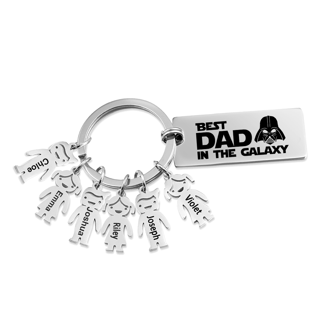 Personalised Best Dad in The Galaxy Keychain with 6 Kid Charms Father's Day Gift-Jessemade AU