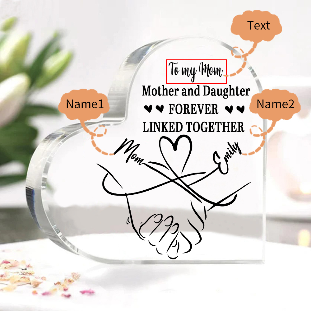Personalised Text Acrylic Heart Keepsake Custom 2 Names Holding Hands Ornament - Mother And Daughter Forever Linked Together-Jessemade AU