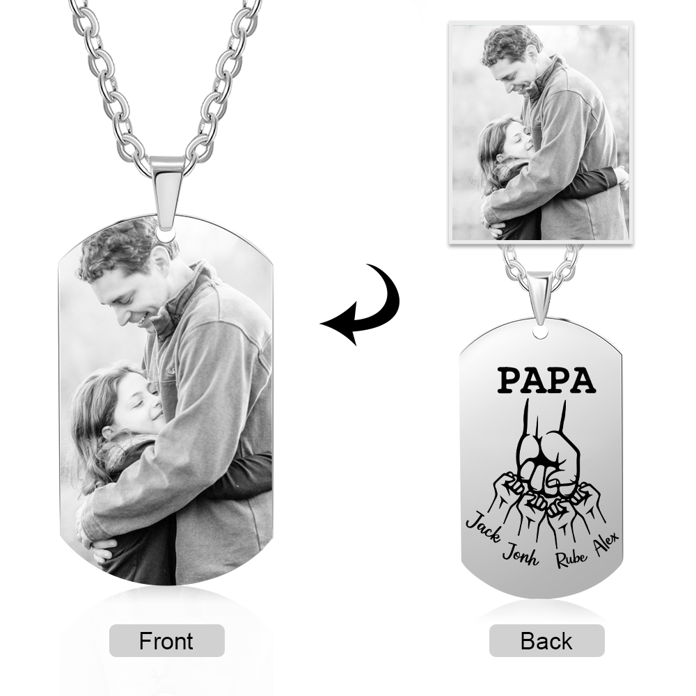 Personalised Fist Bump Necklace with 4 Kids' Names Custom Photo Necklace For Father-Jessemade AU