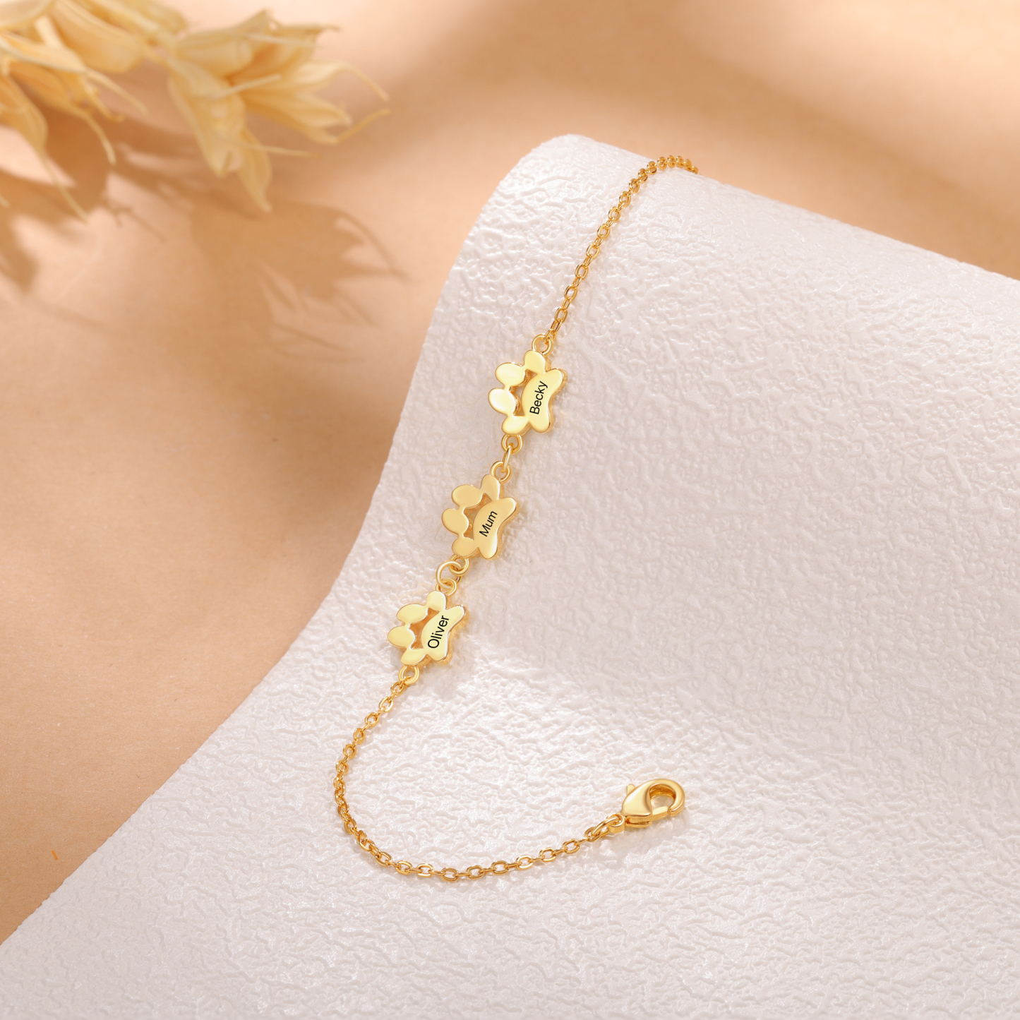 Pet Paw Custom 3 Names Bracelet Gold Adjustable Bracelet Dog Cat Paw Personalised Birthday Gift for Her-Jessemade AU