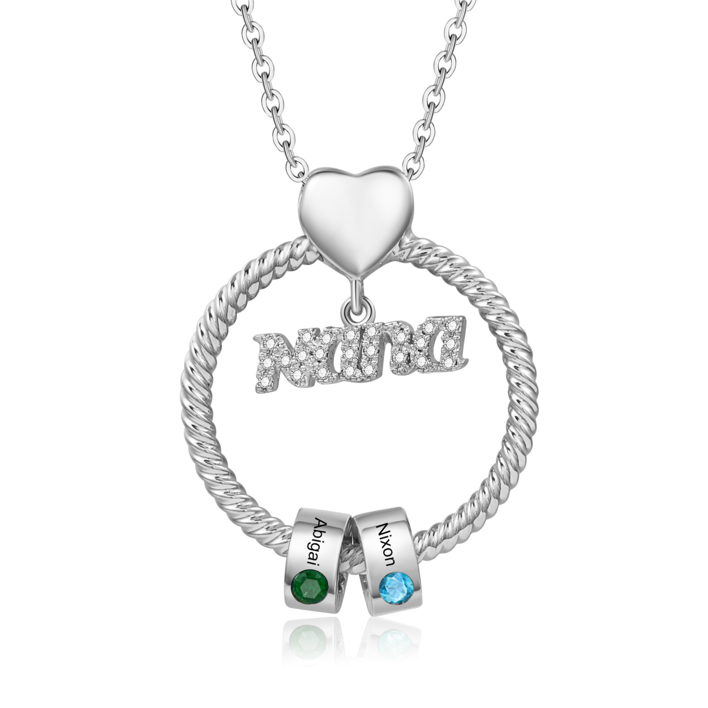 2 Names - Personalised Nana Necklace Custom Names & Birthstones Circle Pendant Necklace Gift for Grandma Nana-Jessemade AU