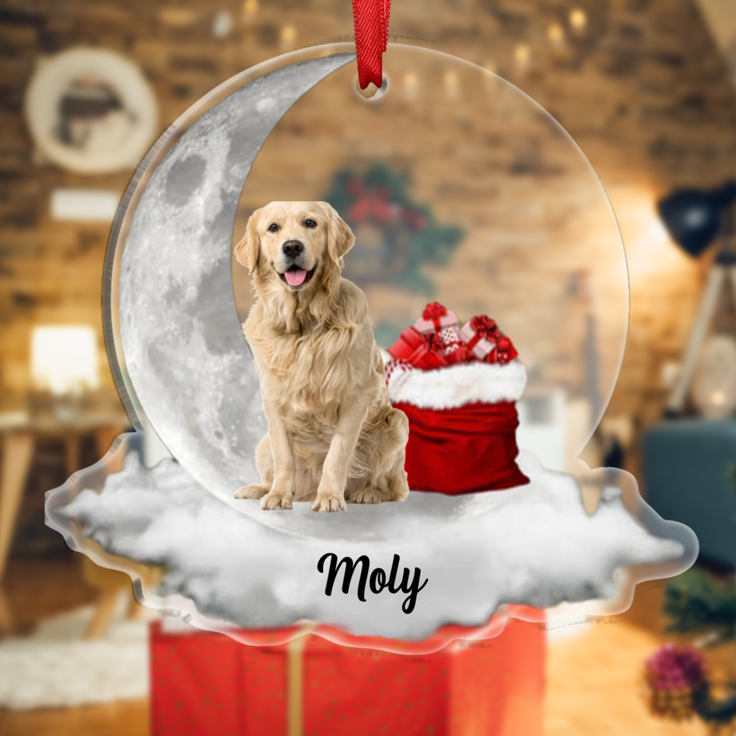 Personalised Pet Photo Christmas Ornament Customised Photo & Name Acrylic Moon Hanging Ornament-Jessemade AU