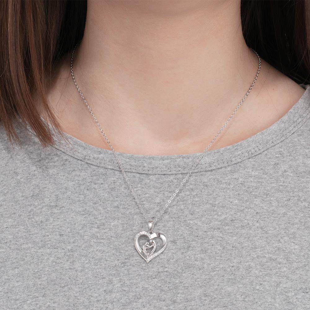 Mother and Child Heart Necklace Engraved with 2 Names Love Necklace Sterling Silver-Jessemade AU
