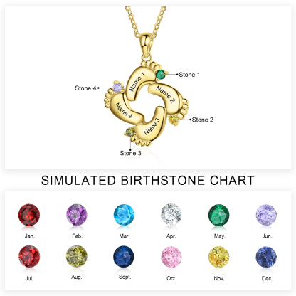 Personalised Baby Feet Necklace With 4 Birthstones Engraved Names Gift For Mother-Jessemade AU