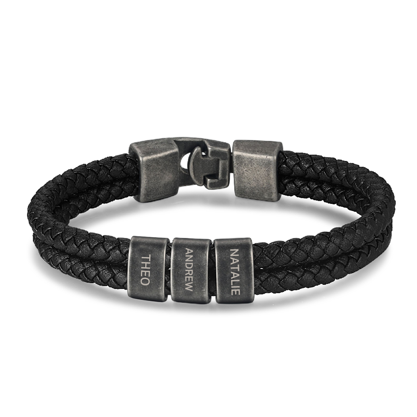 Personalised Men Leather Bracelet with 3 Names Beaded Wrap Vintage Bracelet for Dad-Jessemade AU