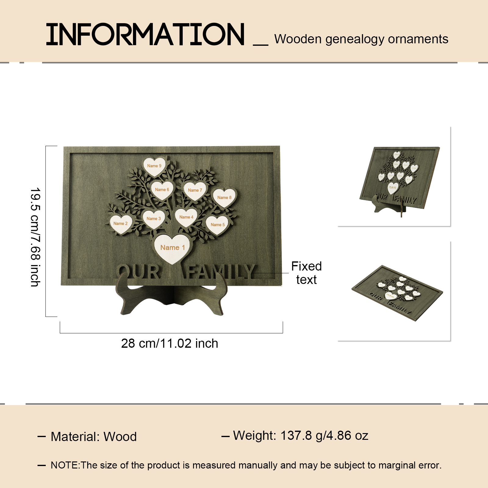 Family Tree Wood Frame Personalised Family Tree Sign Custom 9 Names Plaque-Jessemade AU