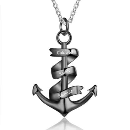 Personalised Pirate Ship Anchor Necklace Engrave 3 Names Necklace For Dad-Jessemade AU