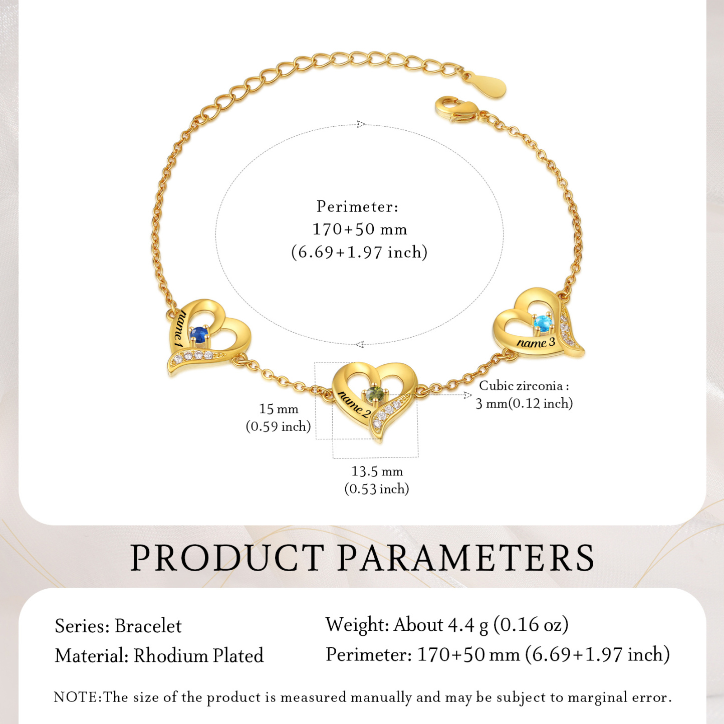 3 Names - Personalised Heart Bracelet Custom Names & Birthstones Bracelets Valentine's Day Gift For Her-Jessemade AU