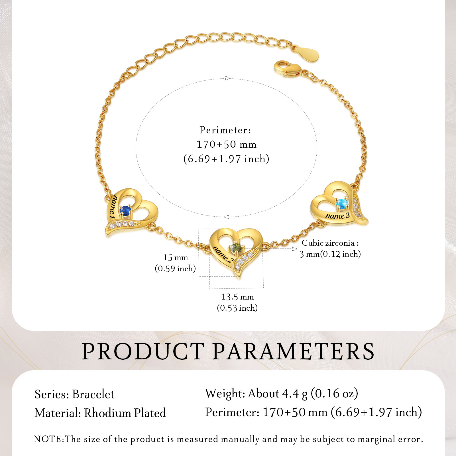 3 Names - Personalised Heart Bracelet Custom Names & Birthstones Bracelets Valentine's Day Gift For Her-Jessemade AU