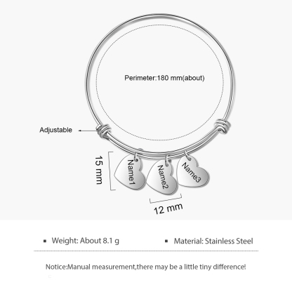 Jessemade Personalised 3 Names-Hearts Bracelet For Her-Jessemade AU