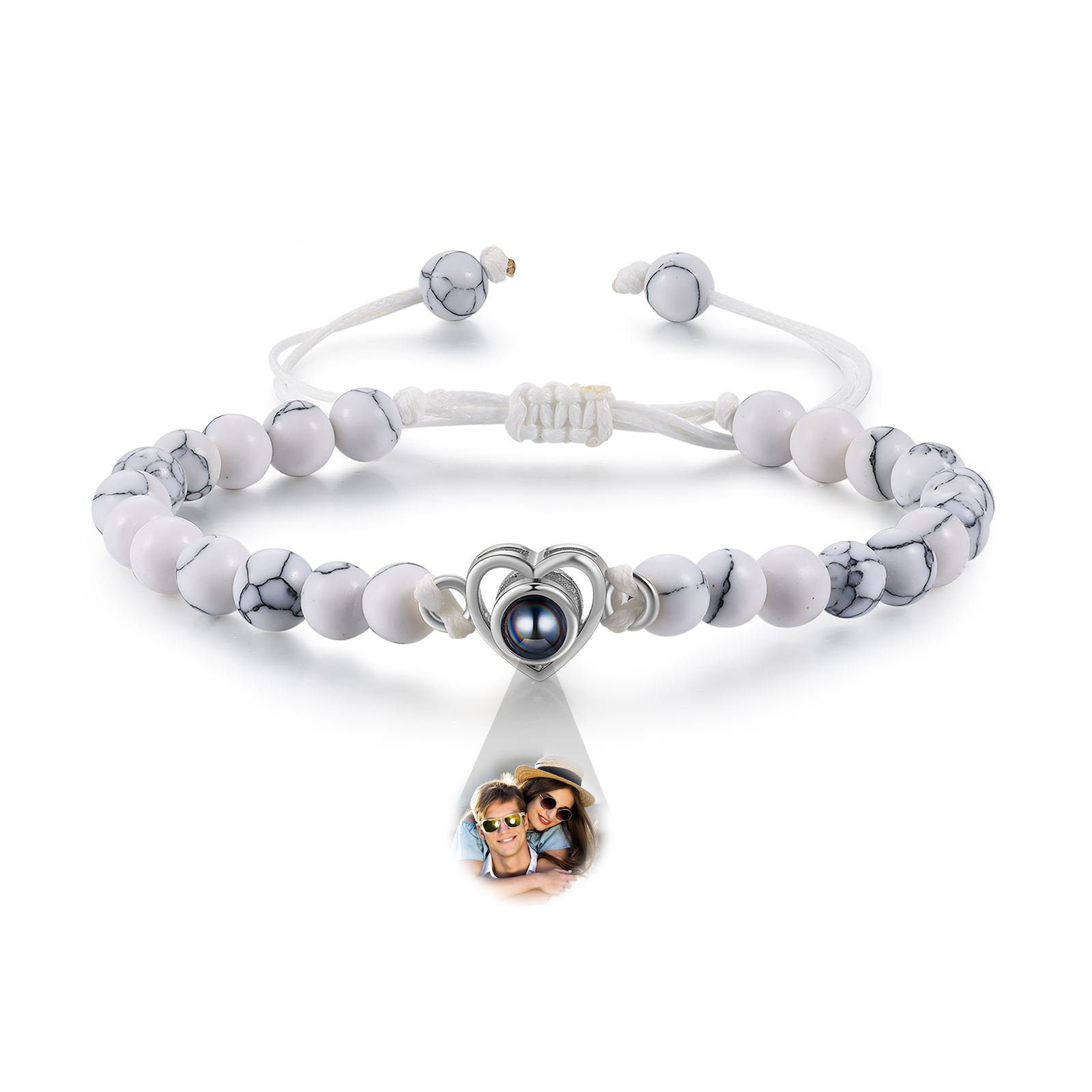 Personalised Projection Beaded Bracelet Customised Photo Bracelet White Adjustable Bracelet Personalised Gift for Couples-Jessemade AU