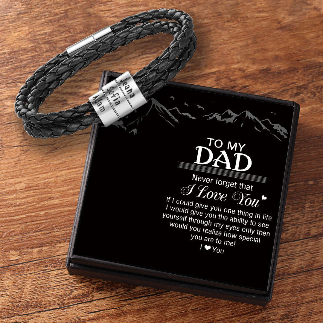 Leather Braided Bracelet Men Bracelets Personalised 3 Names 3 Beads Gift For Dad-Jessemade AU
