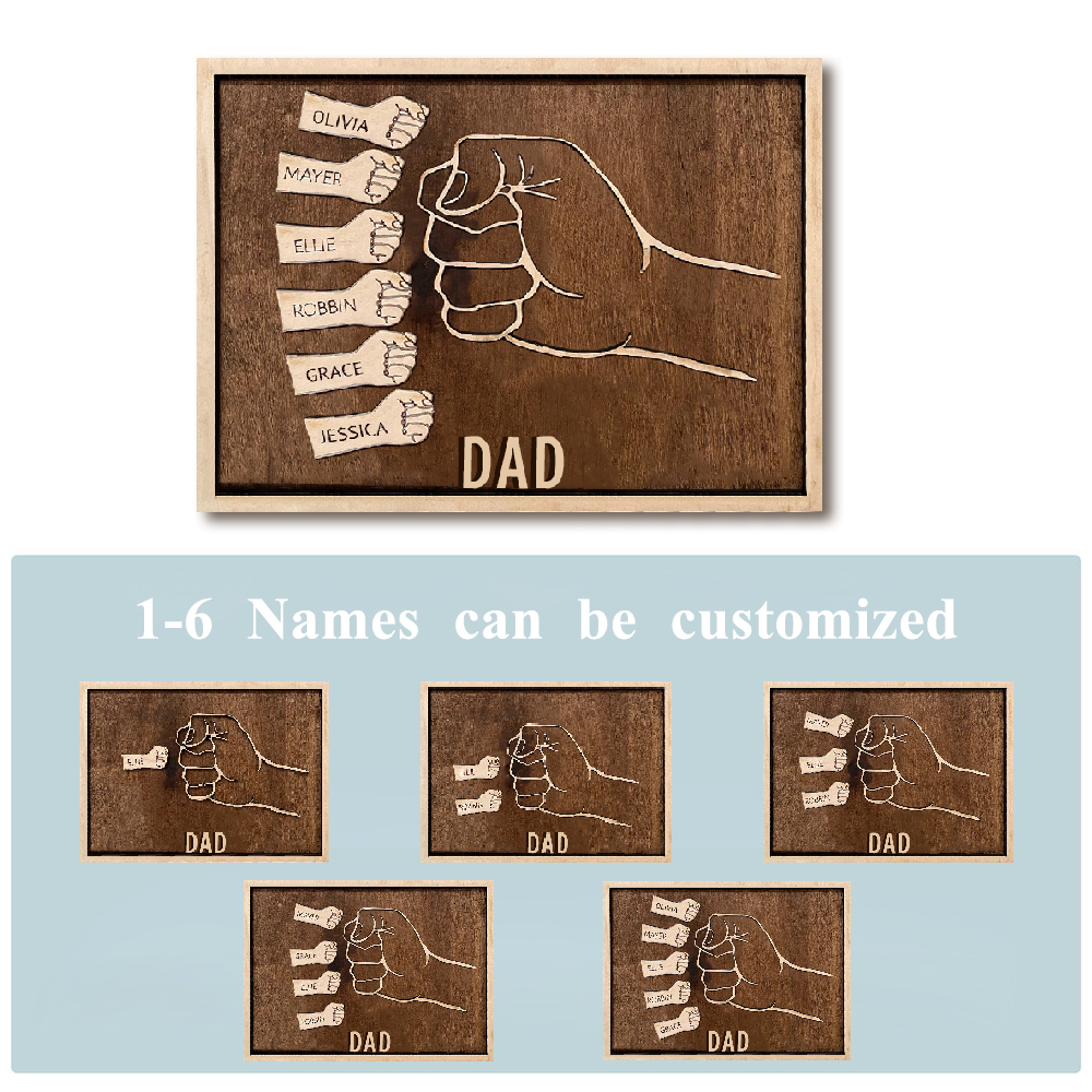 Father and Sons/Daughters Fist Signs Engrave 2 Names Family Bond Wood Frame-Jessemade AU