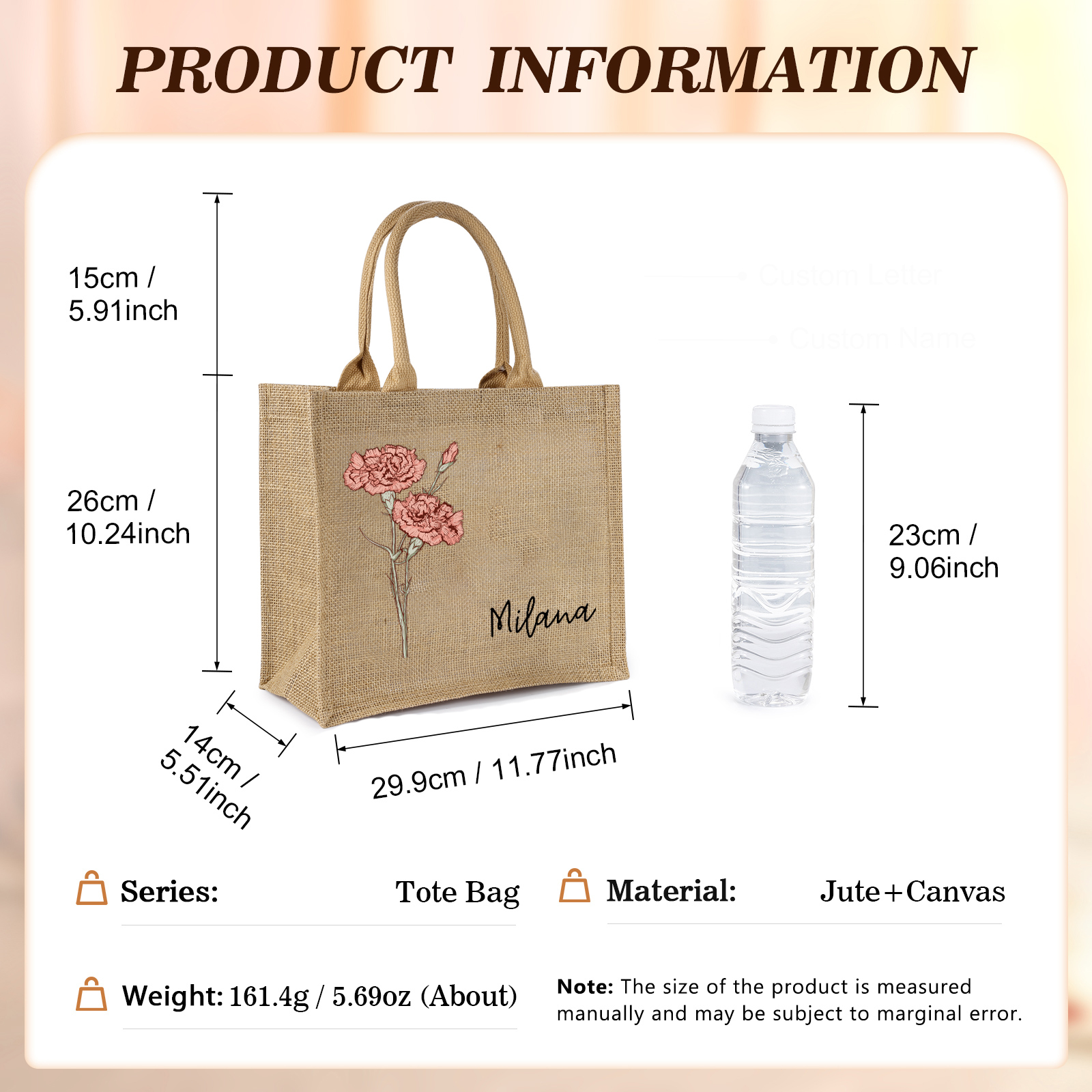 Personalised Birth Flower & Name Tote Bag Beach Jute Bag Birthday Wedding Party Travel Gift for Women/Girls-Jessemade AU