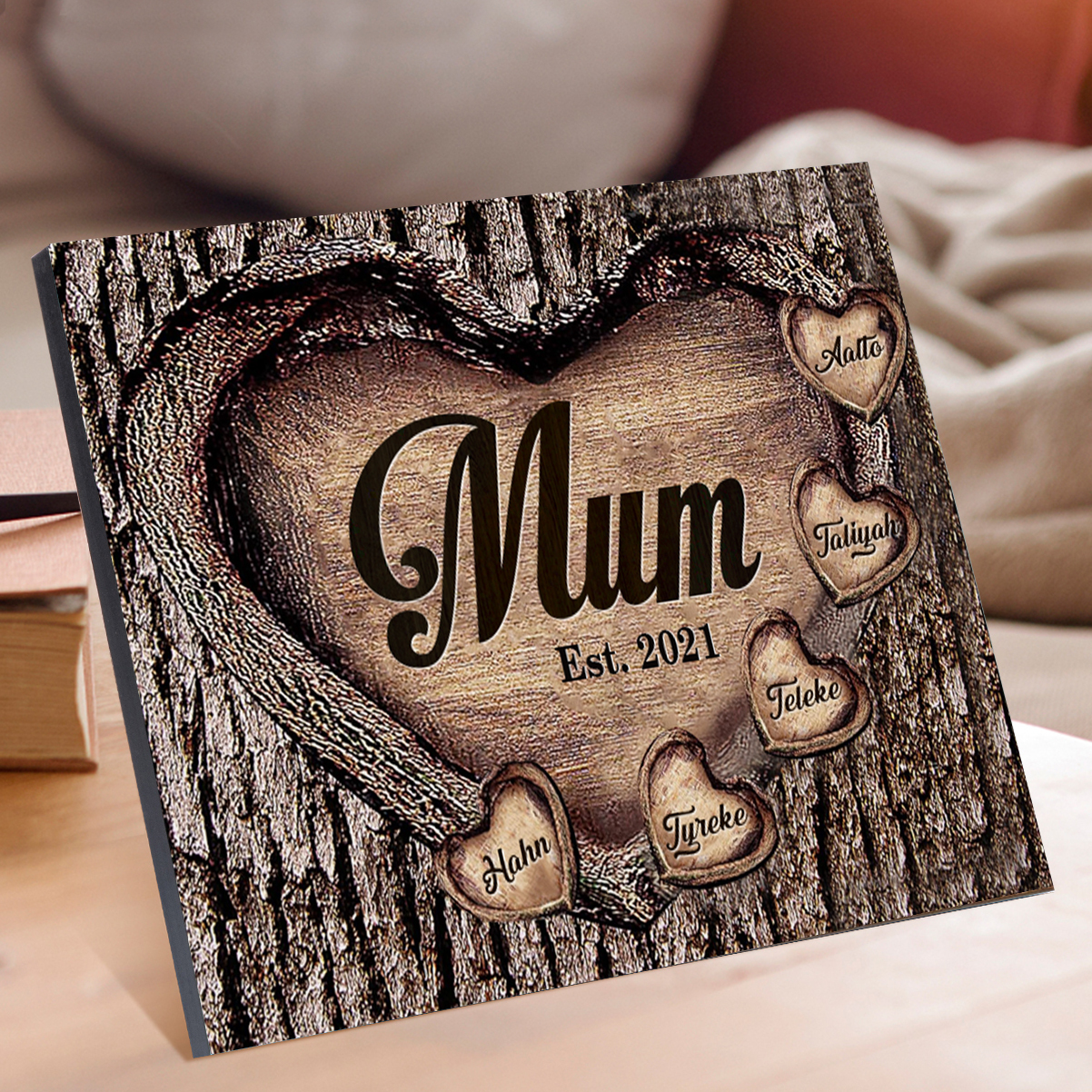 5 Names - Personalised Mum Wooden Plaque Custom Date & Names Home Decoration Hearts Gift for Mother-Jessemade AU